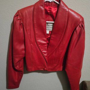 Vintage Continental Leather Crop Jacket  - Red